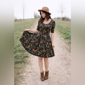 LuLaRoe Nicole Dress - Purple and Green Nature Print - Size M